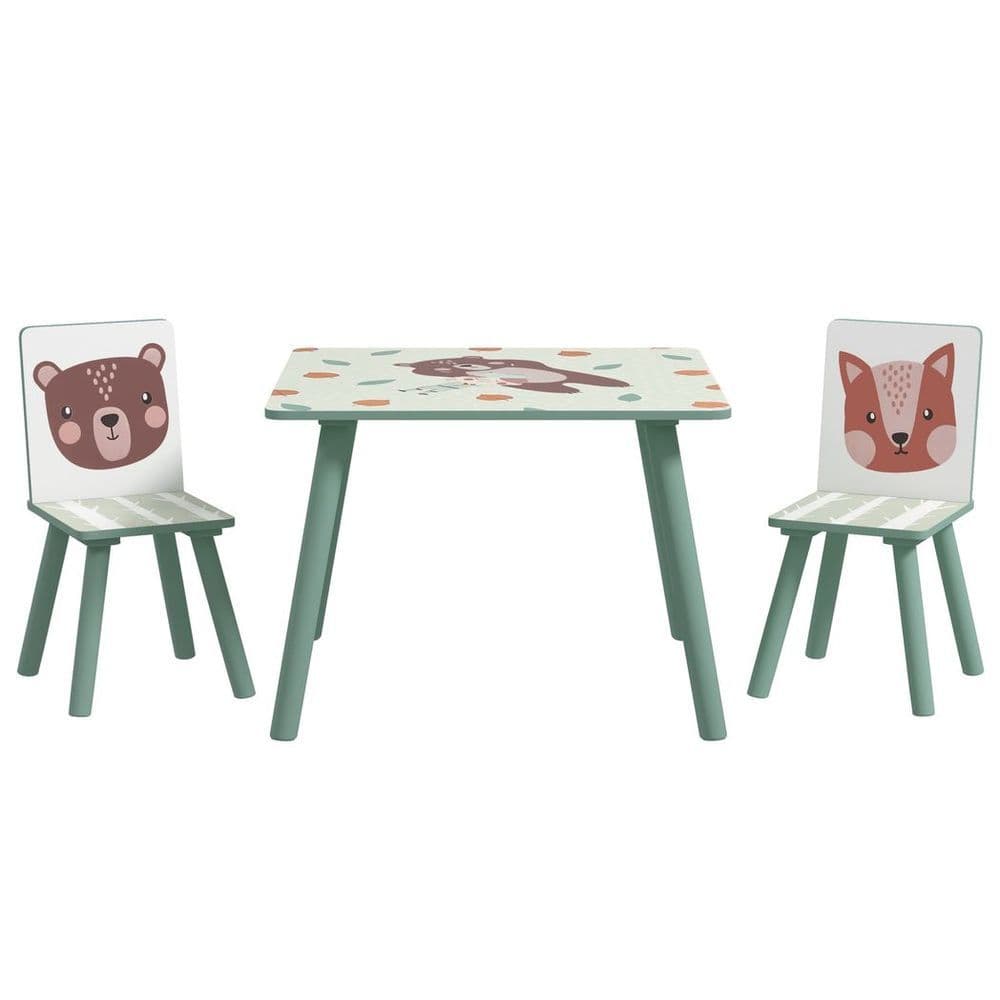 image-ZONEKIZ Kids Table and Chairs, Children Desk with 2 Chairs, Green