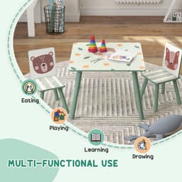 image-ZONEKIZ Kids Table and Chairs, Children Desk with 2 Chairs, Green