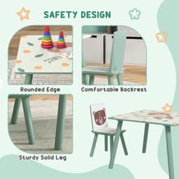 image-ZONEKIZ Kids Table and Chairs, Children Desk with 2 Chairs, Green