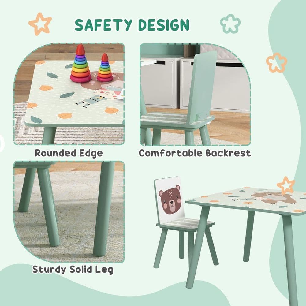 image-ZONEKIZ Kids Table and Chairs, Children Desk with 2 Chairs, Green