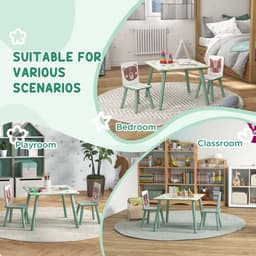 image-ZONEKIZ Kids Table and Chairs, Children Desk with 2 Chairs, Green