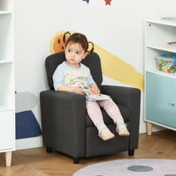 image-HOMCOM Kids Sofa with Footrest Linen Recliner Armchair Playroom Bedroom Grey