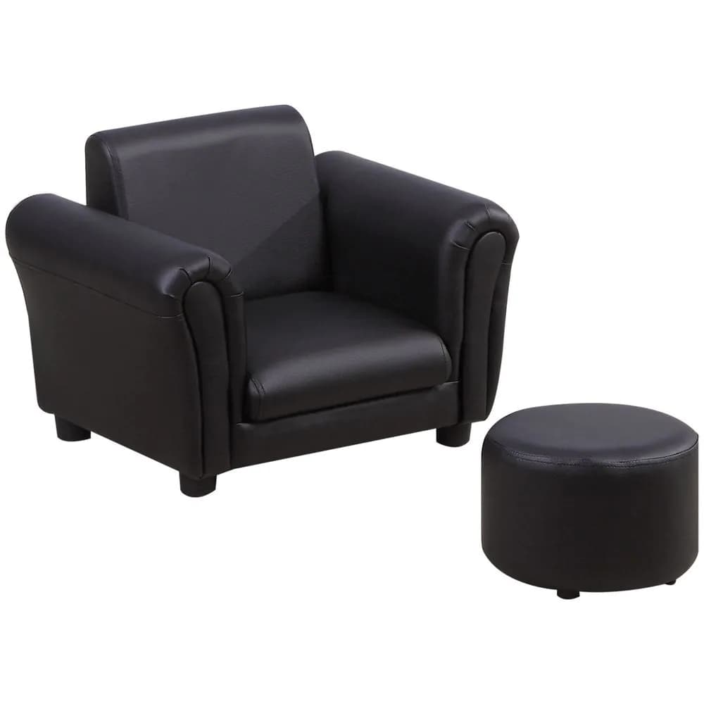 image-HOMCOM Kids Sofa Chair Set Armchair Seating Seat Bedroom Playroom Stool Black