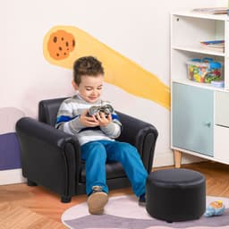 image-HOMCOM Kids Sofa Chair Set Armchair Seating Seat Bedroom Playroom Stool Black