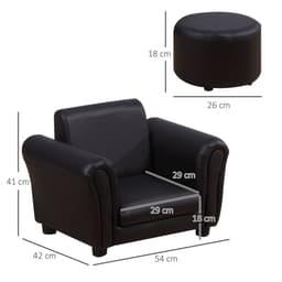 image-HOMCOM Kids Sofa Chair Set Armchair Seating Seat Bedroom Playroom Stool Black