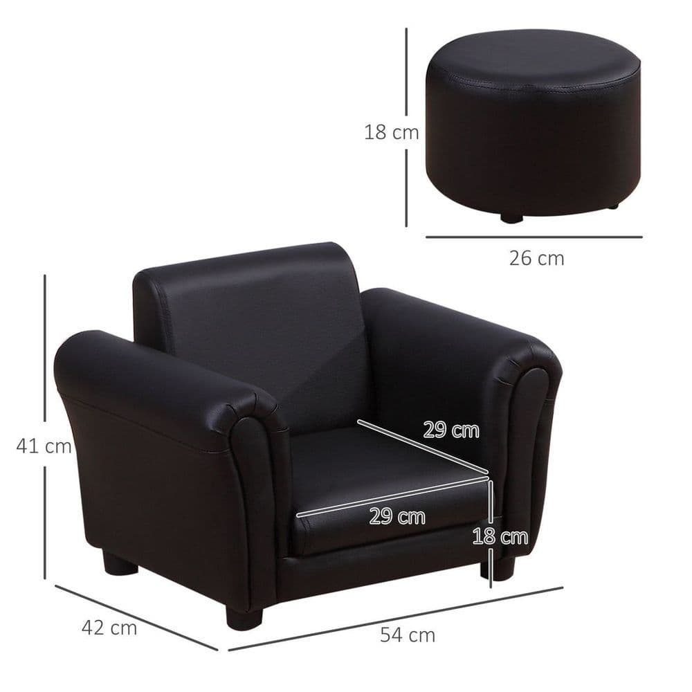 image-HOMCOM Kids Sofa Chair Set Armchair Seating Seat Bedroom Playroom Stool Black