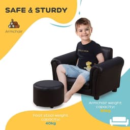 image-HOMCOM Kids Sofa Chair Set Armchair Seating Seat Bedroom Playroom Stool Black