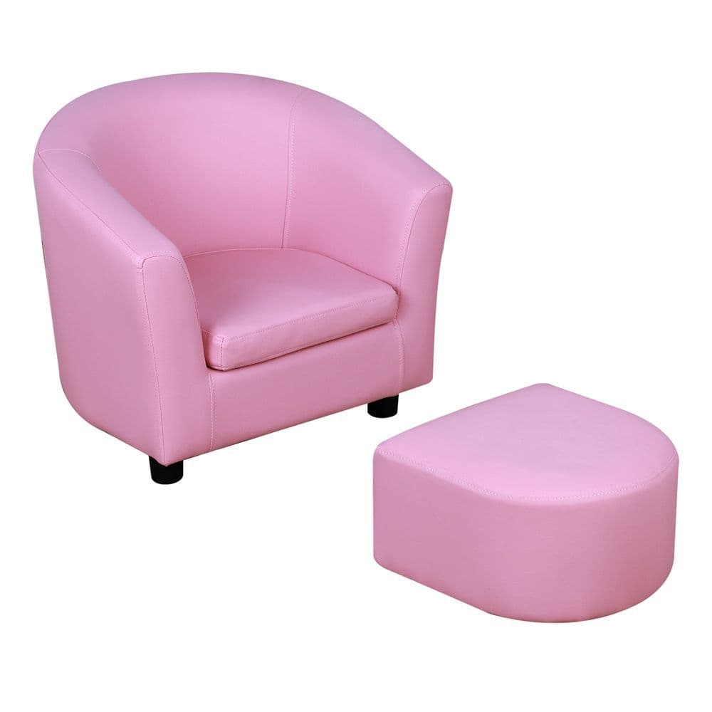 image-HOMCOM Kids Mini Sofa Children Armchair with Ottoman for Bedroom Playroom Pink