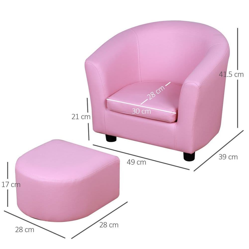 image-HOMCOM Kids Mini Sofa Children Armchair with Ottoman for Bedroom Playroom Pink