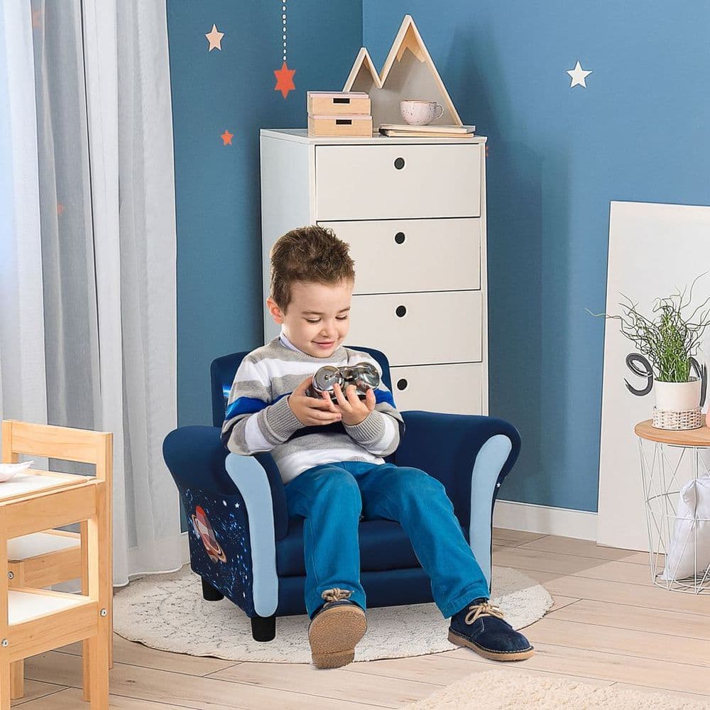 image-HOMCOM Child Armchair Kids Mini Sofa Chair with Armrest for 3-6 Years Old Blue
