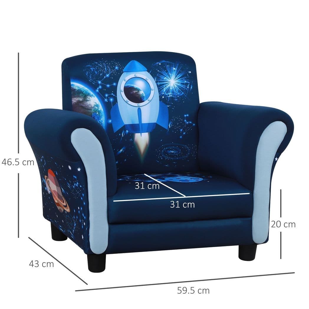 image-HOMCOM Child Armchair Kids Mini Sofa Chair with Armrest for 3-6 Years Old Blue