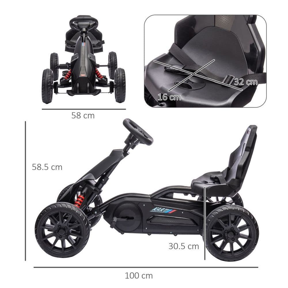 image-HOMCOM Children Pedal Go Kart with Adjustable Seat, Handbrake - Black