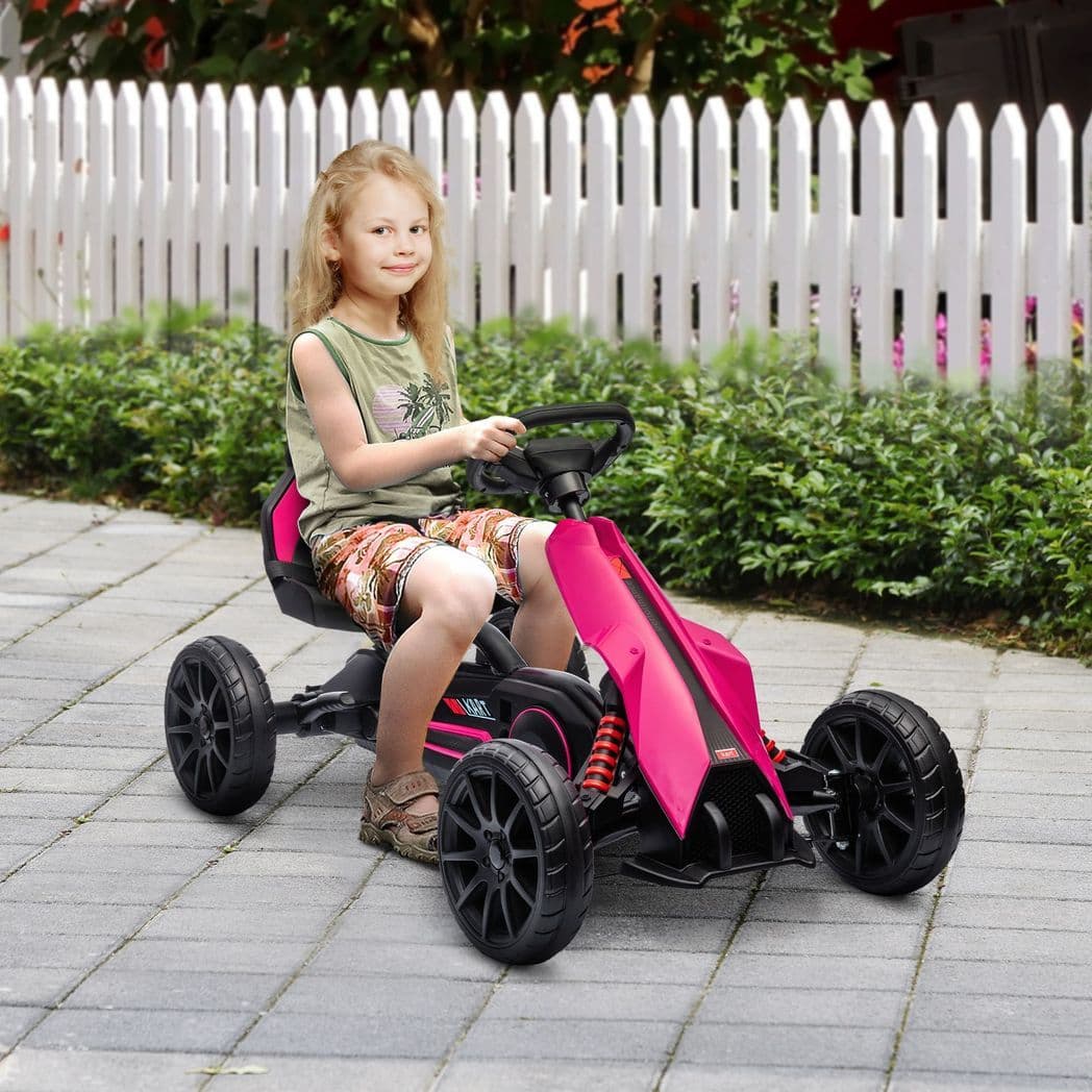 image-HOMCOM Children Pedal Go Kart with Adjustable Seat, Handbrake - Pink