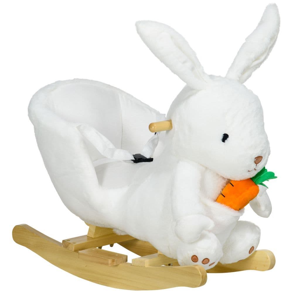 image-HOMCOM Kids Rabbit-Shaped Rocking Horse with Realistic Sounds Safety Belt White