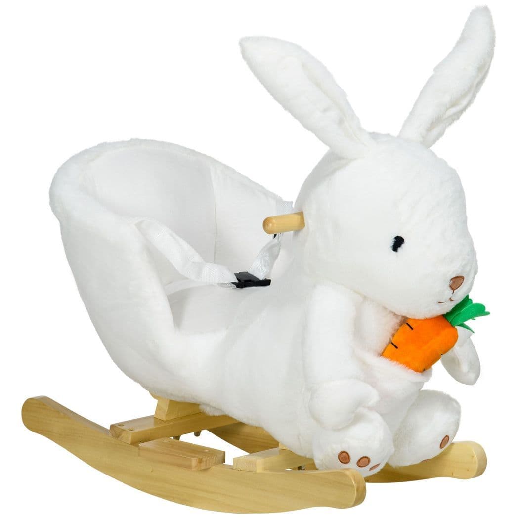image-HOMCOM Kids Rabbit-Shaped Rocking Horse with Realistic Sounds Safety Belt White