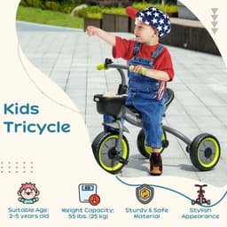 image-AIYAPLAY Trike with Adjustable Seat Basket Kids Tricycle for 2-5 Years Old Black