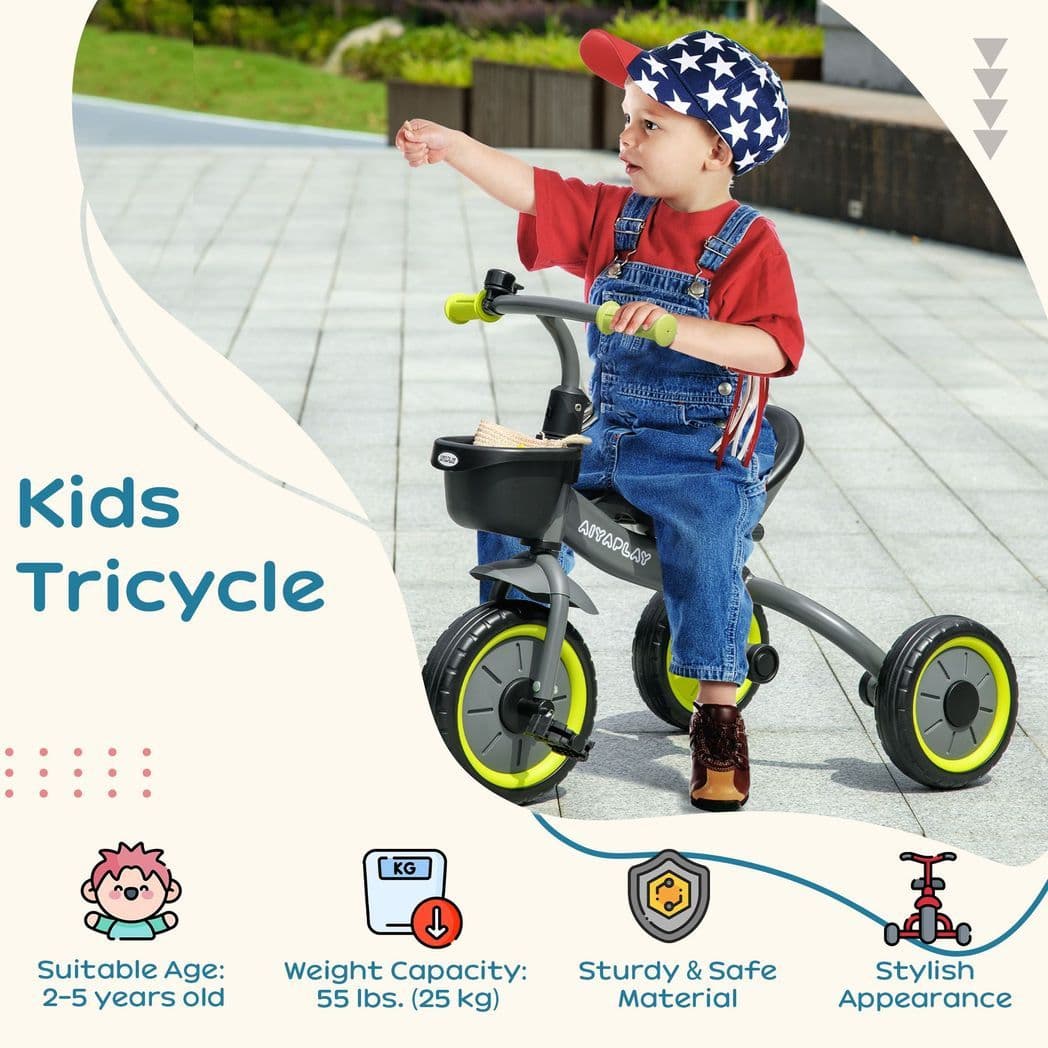 image-AIYAPLAY Trike with Adjustable Seat Basket Kids Tricycle for 2-5 Years Old Black