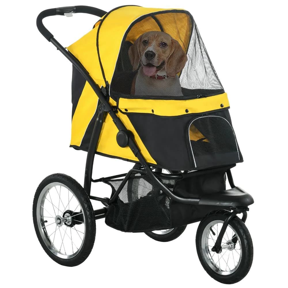 image-PawHut 3 Wheel Pet Stroller, for Medium Small Dogs, Foldable Cat Pram - Yellow