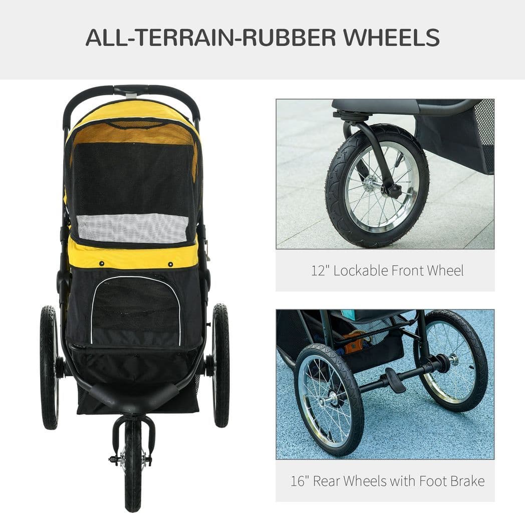 image-PawHut 3 Wheel Pet Stroller, for Medium Small Dogs, Foldable Cat Pram - Yellow