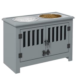 image-PawHut Raised Dog Bowls for Large Dogs Feeding Station with Stand Storage - Grey