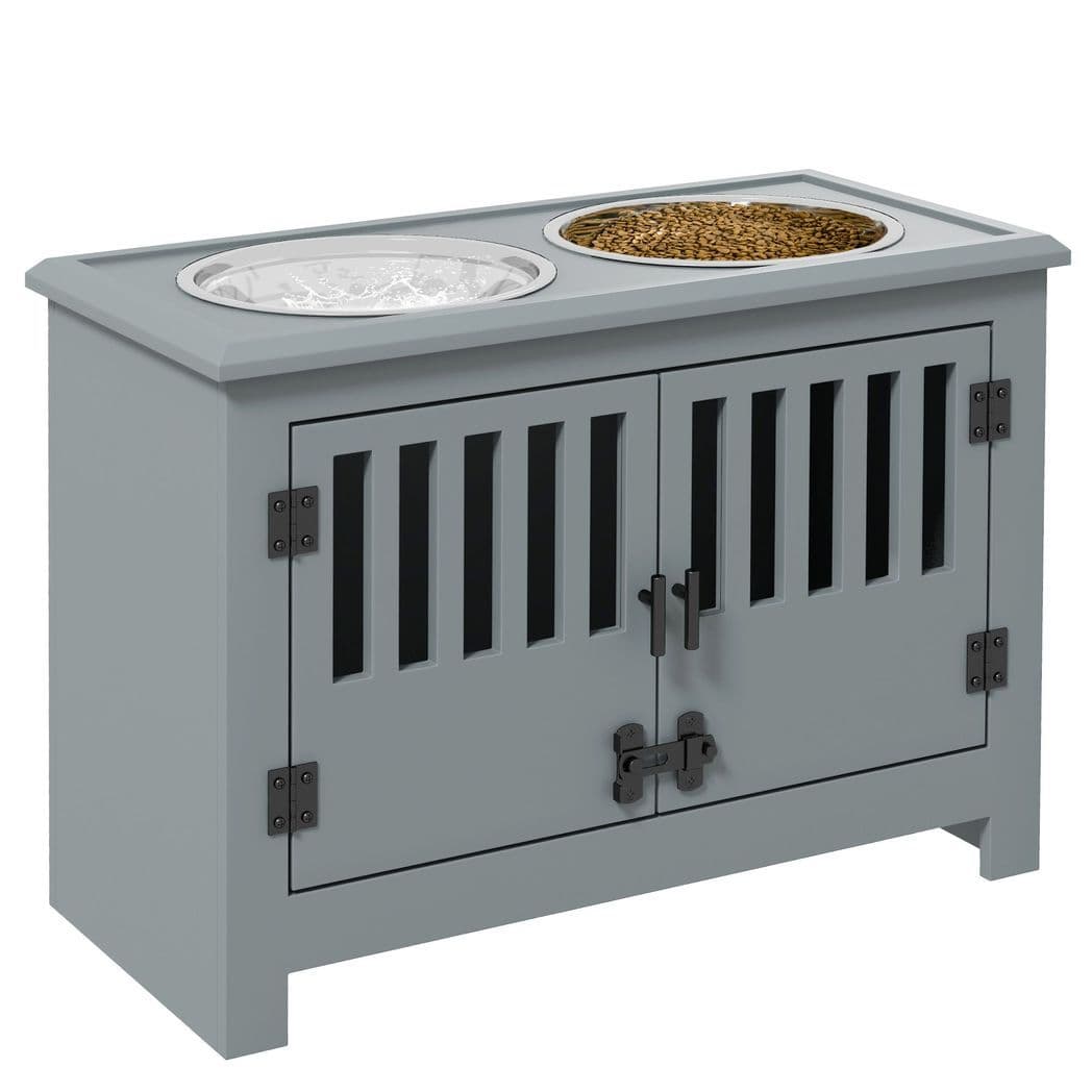 image-PawHut Raised Dog Bowls for Large Dogs Feeding Station with Stand Storage - Grey