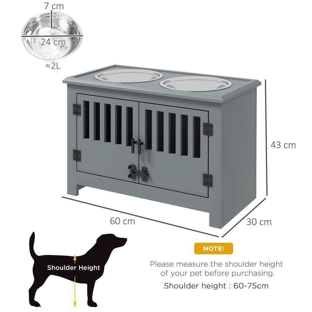 image-PawHut Raised Dog Bowls for Large Dogs Feeding Station with Stand Storage - Grey