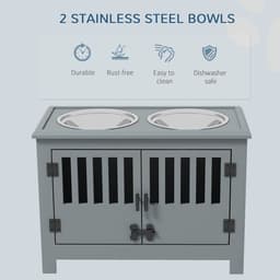 image-PawHut Raised Dog Bowls for Large Dogs Feeding Station with Stand Storage - Grey
