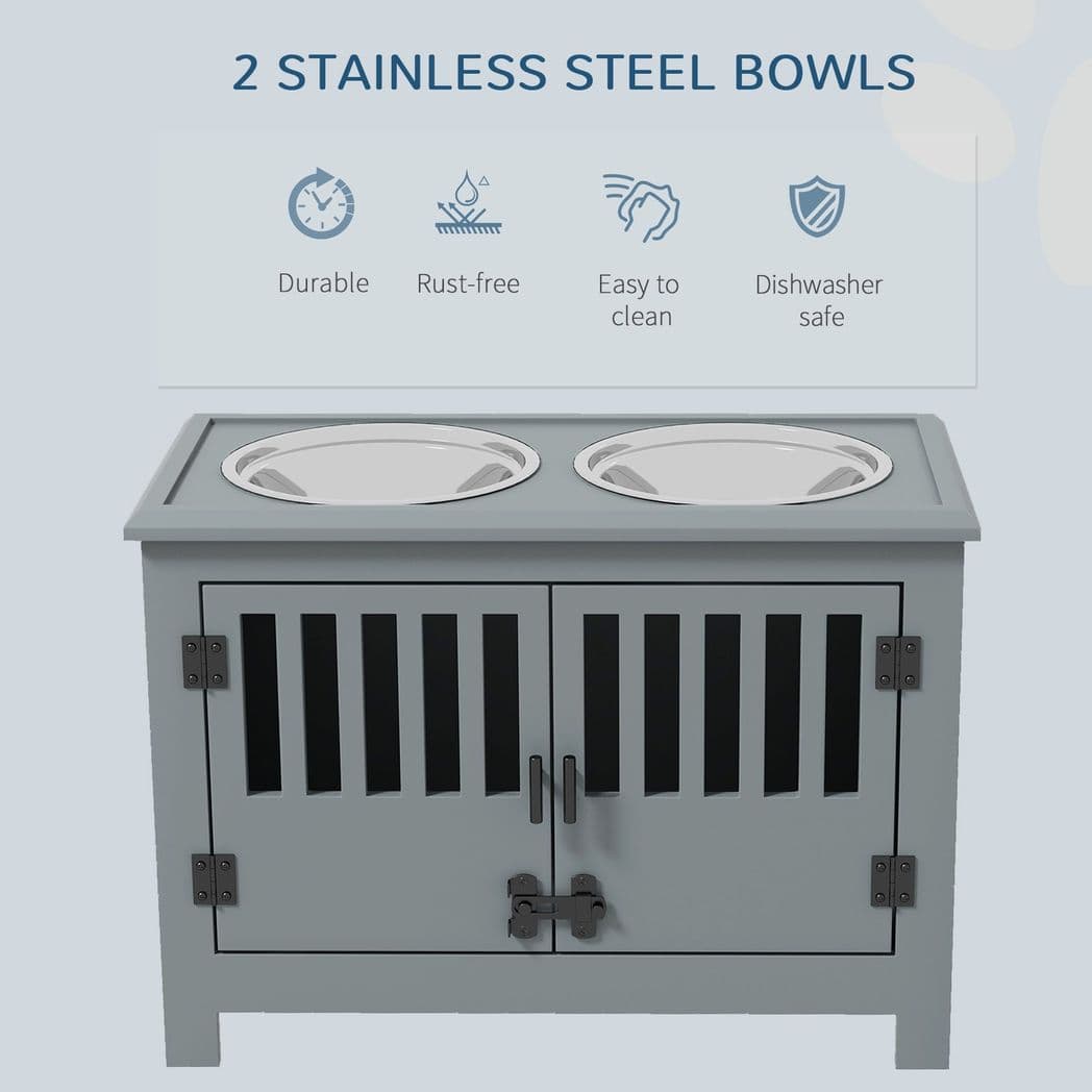 image-PawHut Raised Dog Bowls for Large Dogs Feeding Station with Stand Storage - Grey