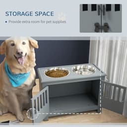 image-PawHut Raised Dog Bowls for Large Dogs Feeding Station with Stand Storage - Grey