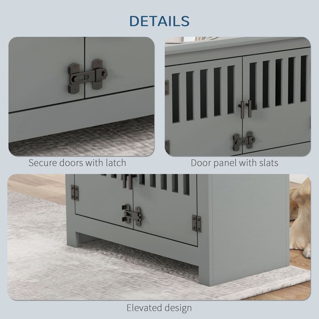 image-PawHut Raised Dog Bowls for Large Dogs Feeding Station with Stand Storage - Grey