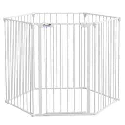 image-PawHut 2 in 1 Dog Pen, Safety Pet Gate, 6 Panels, for Medium Dogs, 90Hcm - White