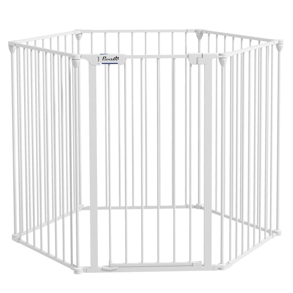 image-PawHut 2 in 1 Dog Pen, Safety Pet Gate, 6 Panels, for Medium Dogs, 90Hcm - White