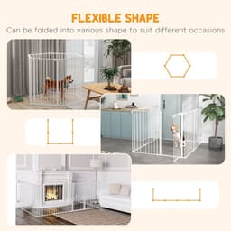 image-PawHut 2 in 1 Dog Pen, Safety Pet Gate, 6 Panels, for Medium Dogs, 90Hcm - White