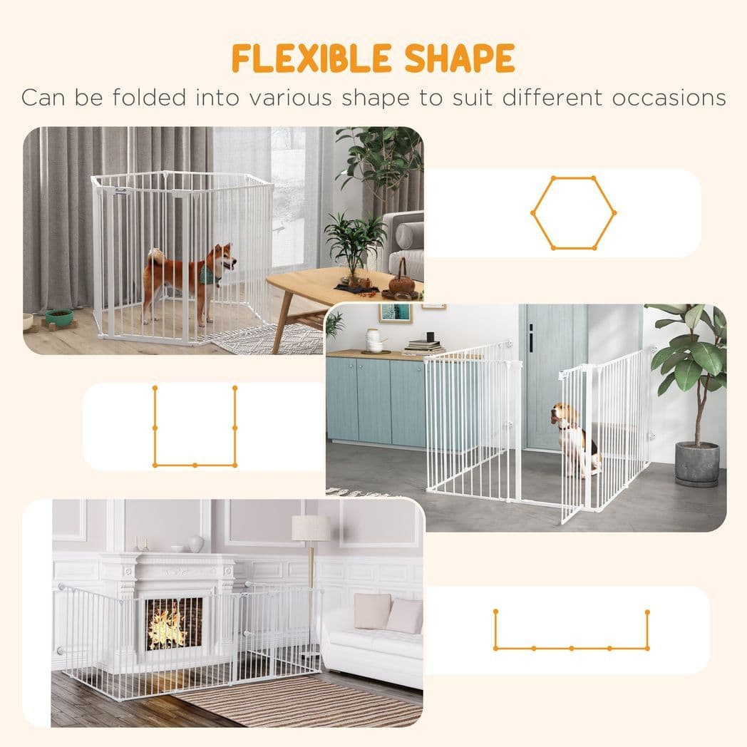 image-PawHut 2 in 1 Dog Pen, Safety Pet Gate, 6 Panels, for Medium Dogs, 90Hcm - White