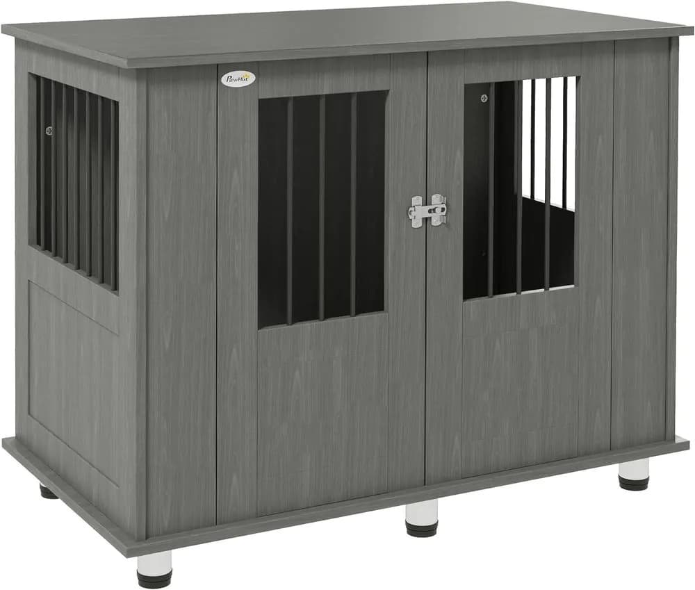 image-PawHut Dog Crate Kennel Cage for Medium Large Dog, Indoor End Table, Grey