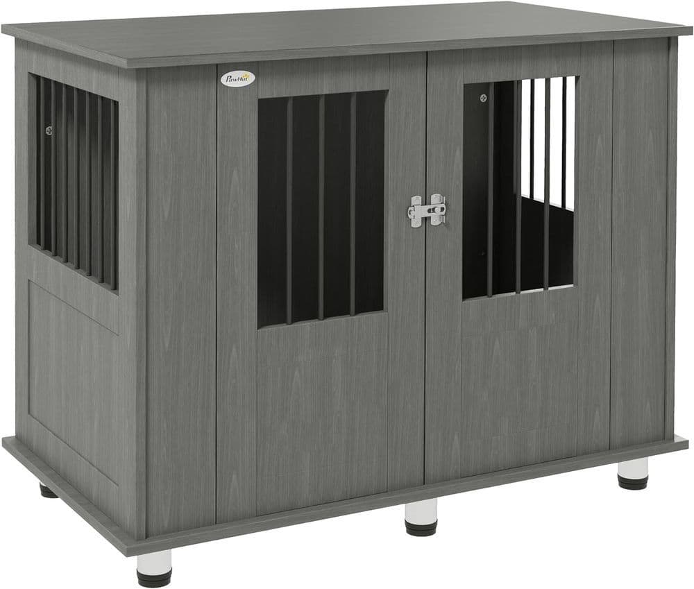 image-PawHut Dog Crate Kennel Cage for Medium Large Dog, Indoor End Table, Grey