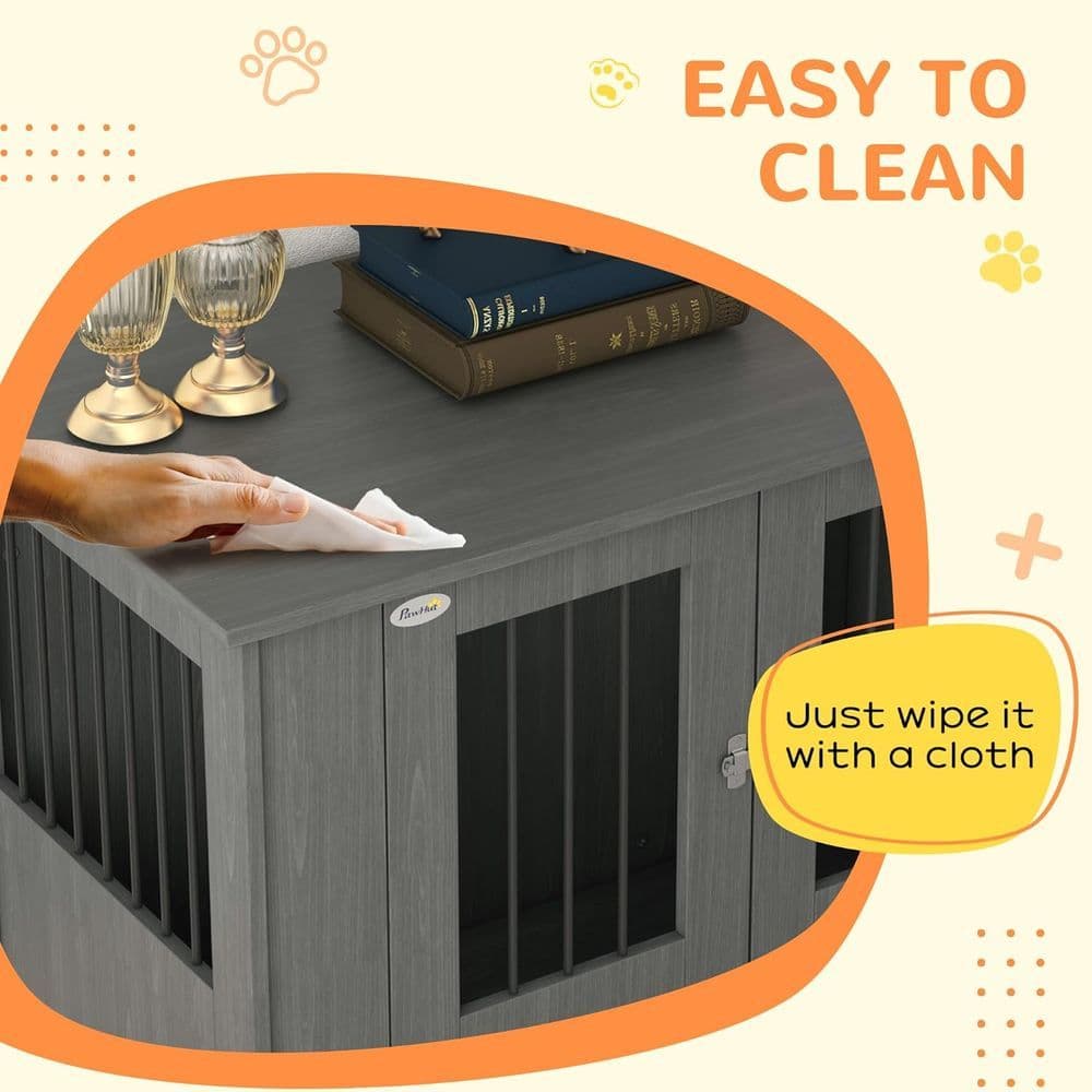 image-PawHut Dog Crate Kennel Cage for Medium Large Dog, Indoor End Table, Grey