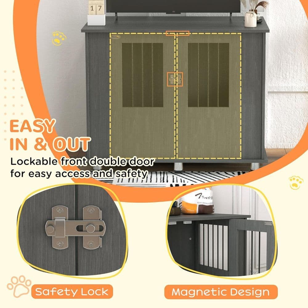 image-PawHut Dog Crate Kennel Cage for Medium Large Dog, Indoor End Table, Grey
