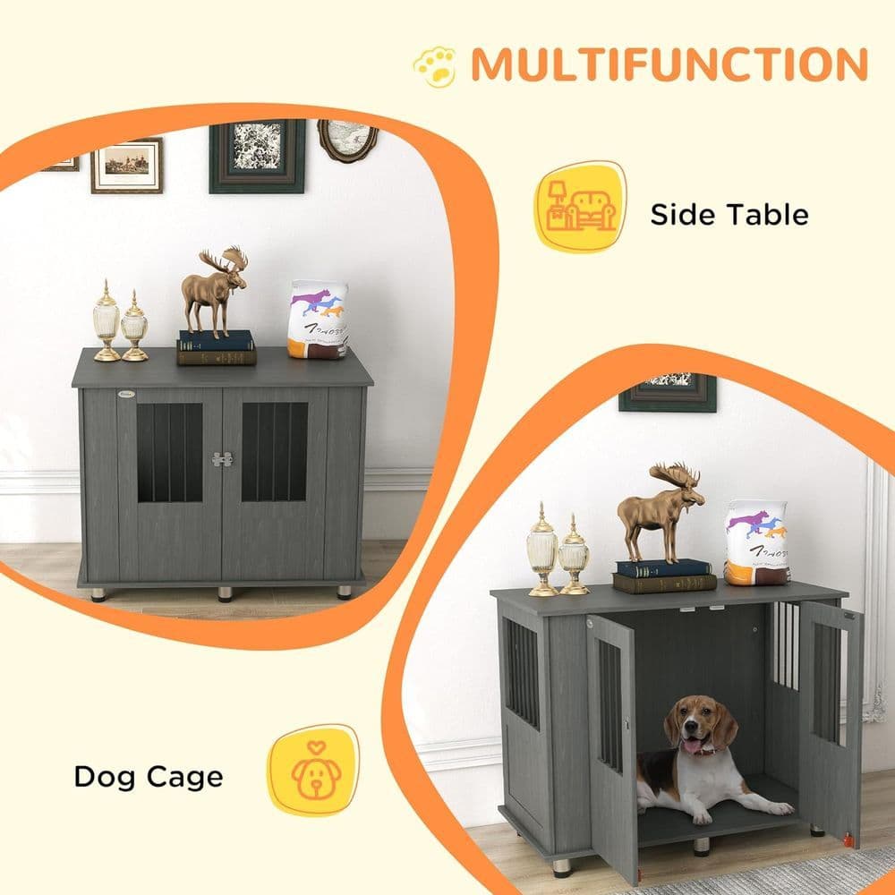 image-PawHut Dog Crate Kennel Cage for Medium Large Dog, Indoor End Table, Grey
