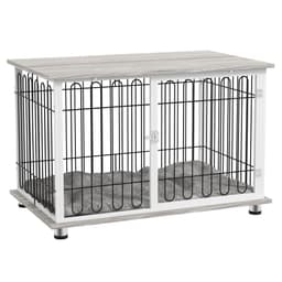image-PawHut Dog Crate Furniture End Table with Soft Washable Cushion, Lockable Door