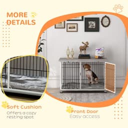 image-PawHut Dog Crate Furniture End Table with Soft Washable Cushion, Lockable Door
