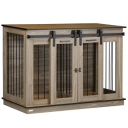 image-PawHut Dog Crate for Large Dogs, Double Dog Cage for Small Dog, Oak Tone