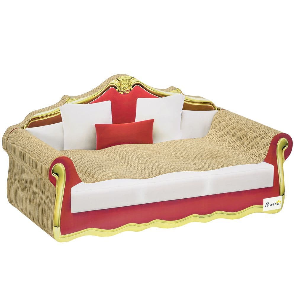 image-PawHut Cat Scratching Board, Cardboard Lounge Sofa with Catnip, 58 x 29.5 x 29cm