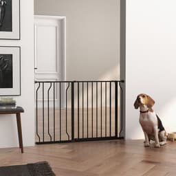 image-PawHut Dog Gate Wide Stair Gate with Door Pressure Fit, 75-115W cm, Black