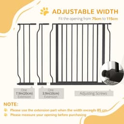 image-PawHut Dog Gate Wide Stair Gate with Door Pressure Fit, 75-115W cm, Black