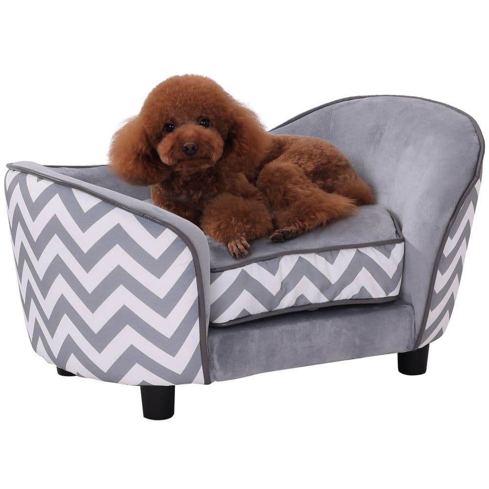 image-PawHut Dog Sofa Pet Couch for XS Dogs with Removable Sponge Padded Cushion Grey