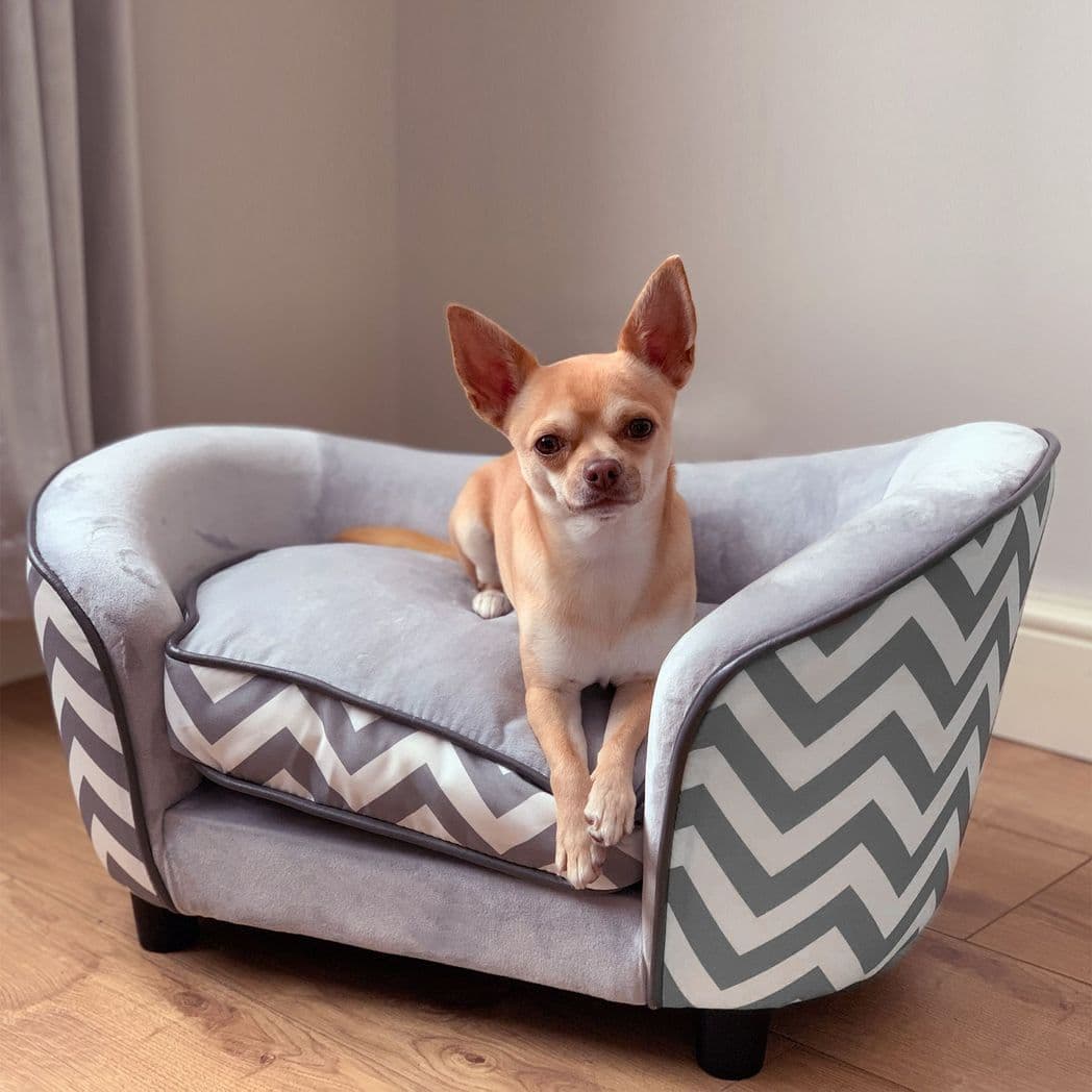 image-PawHut Dog Sofa Pet Couch for XS Dogs with Removable Sponge Padded Cushion Grey