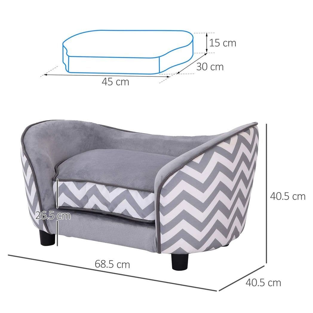 image-PawHut Dog Sofa Pet Couch for XS Dogs with Removable Sponge Padded Cushion Grey