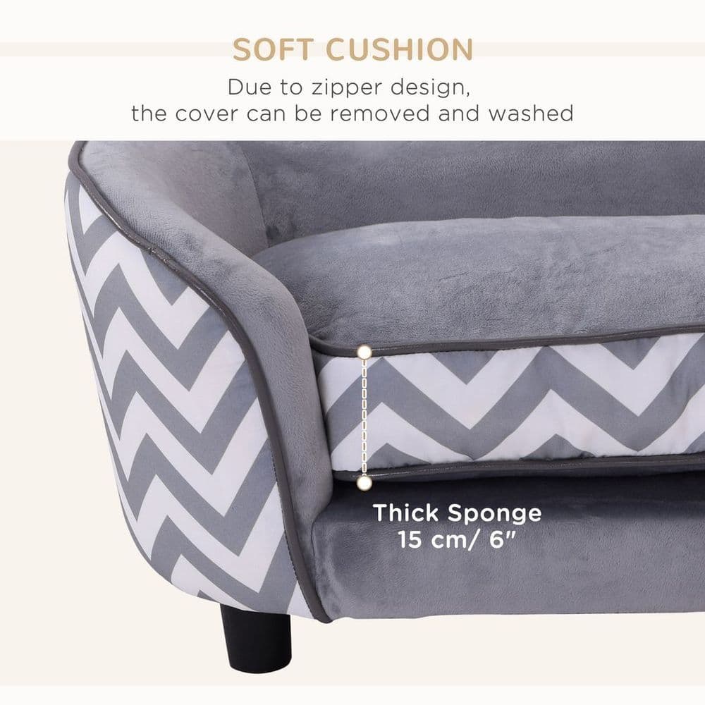 image-PawHut Dog Sofa Pet Couch for XS Dogs with Removable Sponge Padded Cushion Grey