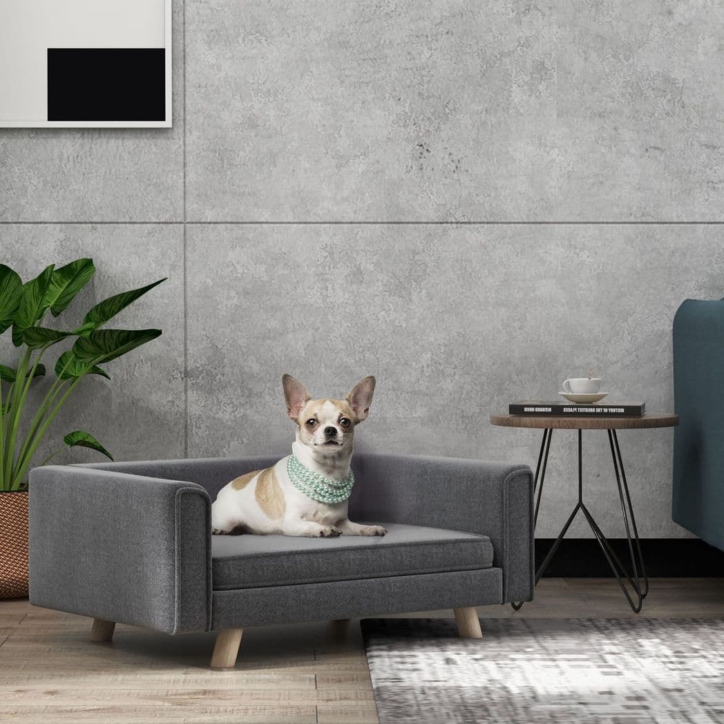 image-PawHut Elevated Dog Sofa Bed with Cushion for Medium and Small Dogs, Grey